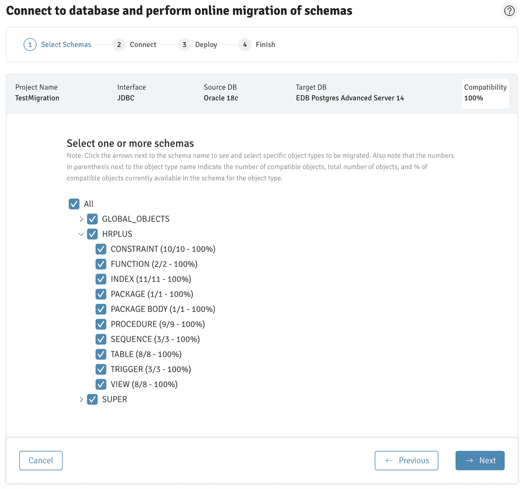 Schema and objects are selected